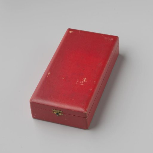 Red leather case accompanying the Ethiopian Order of the Holy Trinity, awarded to Willem Drees