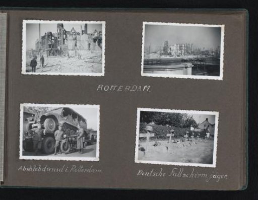 Bombarded Rotterdam and graves of German paratroopers