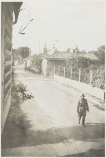 Soldier walking down the street