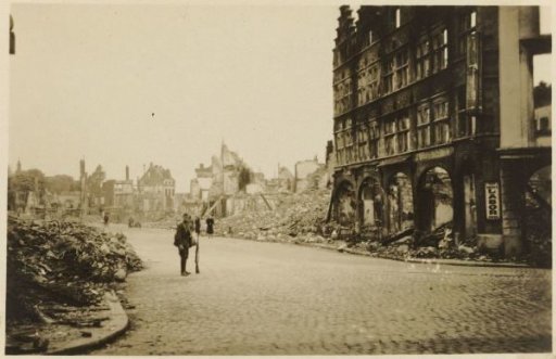 Soldier in a bombed-out street