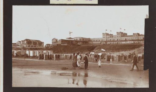 The beach in Zandvoort with beach chairs and Hotel d'Orange