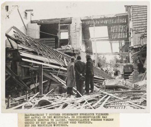 Destroyed houses after a bombing raid