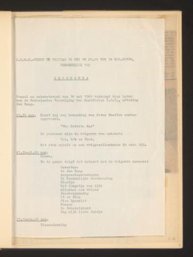 Programme for a theatre and cabaret evening organized by the COC on May 16, 1969