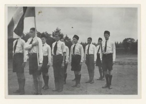 Boys of the Youth Storm in ranks with the Dutch flag