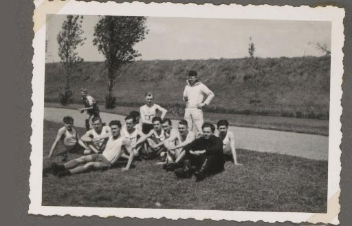 Group of soldiers at a football match between the men and the officers