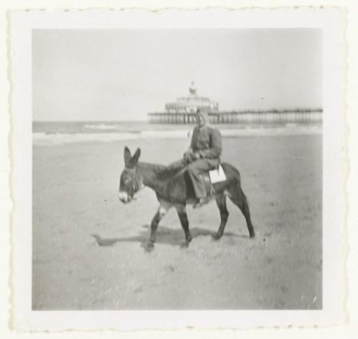 A Wehrmacht soldier riding a donkey