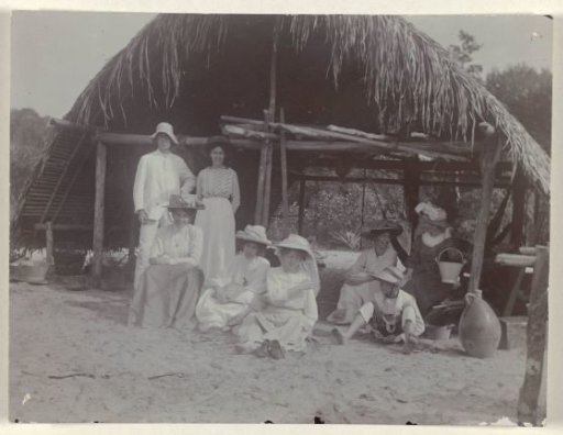 Maria Gonggrijp with a Group in a Settlement in Suriname