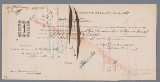 Bill of Exchange for compensation for the abolition of slavery in 1863 in Sint Maarten