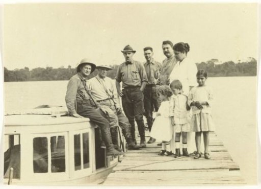 Group portrait near a jetty on Accaribo plantation in Suriname