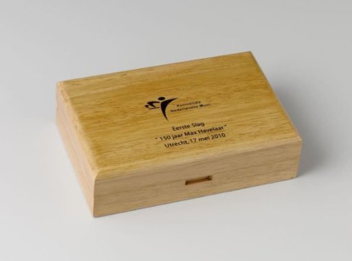 Wooden box with mint mark '150 years Max Havelaar'