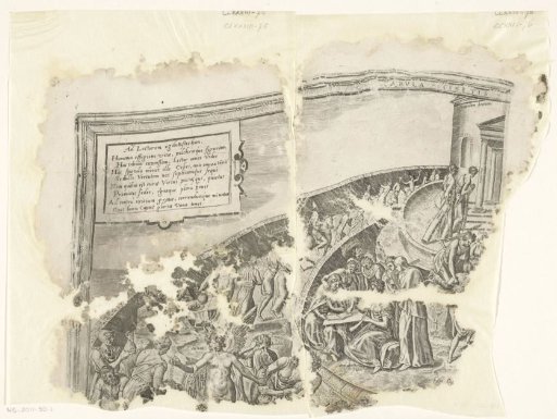 Upper left corner of a print of the scene of Cebes