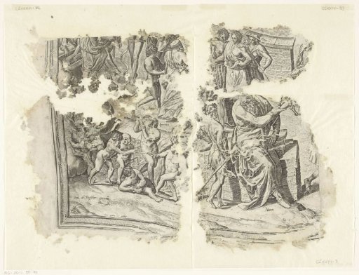 Lower left corner of a print of the scene of Cebes