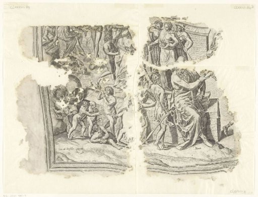 Lower left corner of a print of the scene of Cebes