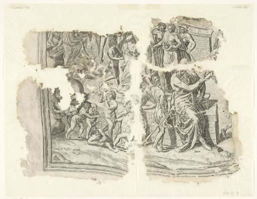 Lower left corner of a print of the scene of Cebes