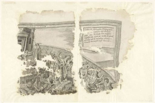 Upper right corner of a print of the scene of Cebes