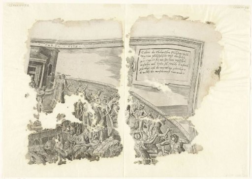 Upper right corner of a print of the scene of Cebes