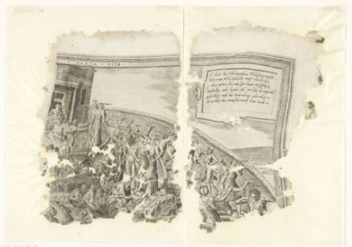 Upper right corner of a print of the scene of Cebes