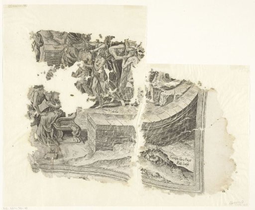 Lower right corner of a print of the scene of Cebes