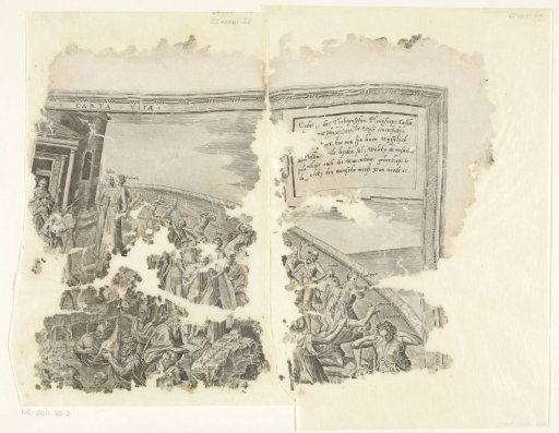 Upper right corner of a print of the scene of Cebes