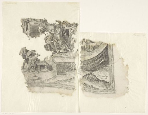 Lower right corner of a print of the scene of Cebes
