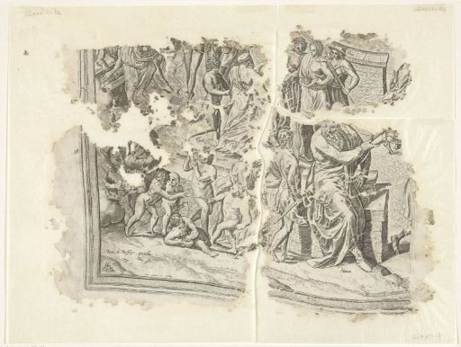 Lower left corner of a print of the scene of Cebes