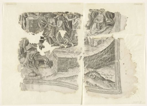 Lower right corner of a print of the scene of Cebes