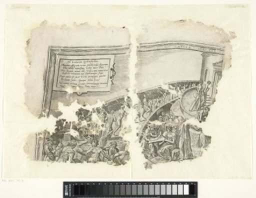 Upper left corner of a print of the scene of Cebes