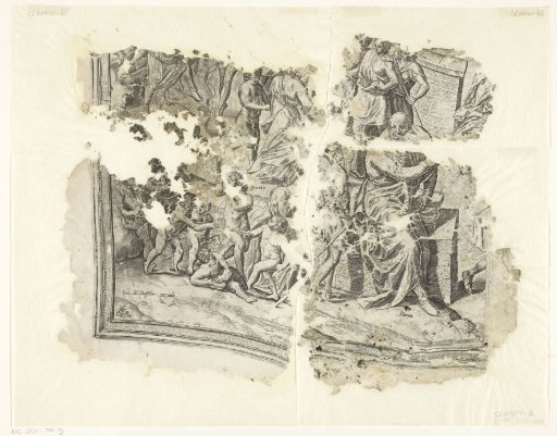 Lower left corner of a print of the scene of Cebes