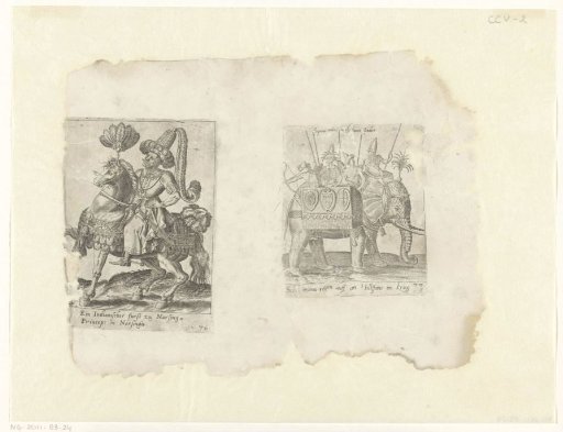 Indian prince and Indians on elephants