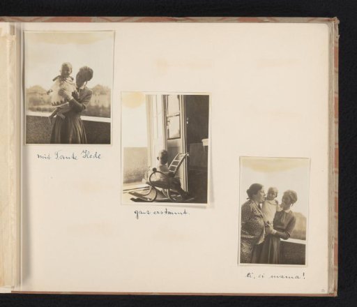 Isabel Wachenheimer on the balcony of the Wachenheimer family home (Hertastrasse 19) with her mother Else Wachenheimer-Moos and aunt Hede, May-June 1929, Nuremberg
