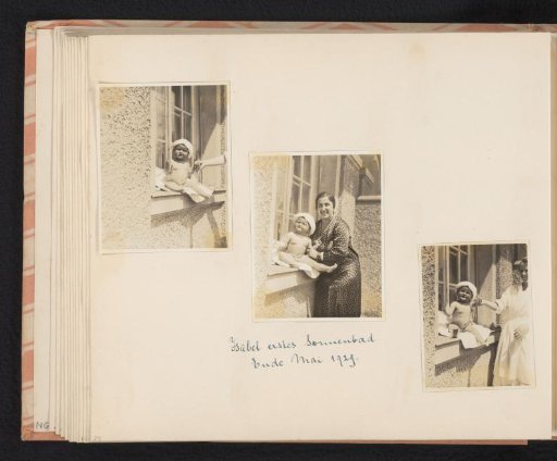 Isabel Wachenheimer and Else Wachenheimer-Moos with an unknown woman during Isabel's first sunbath on the balcony of Hertastrasse 19, Nuremberg, late May 1929