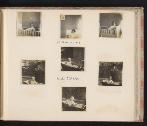 Isabel Wachenheimer in a bed and in a pram, with her grandmother Josefine Moos-Levi, Munich, October 1929