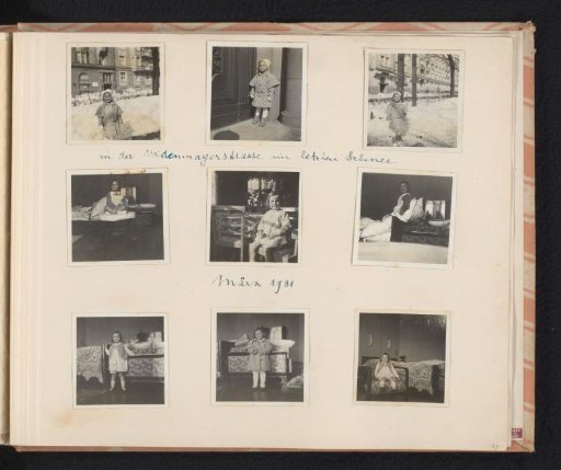 Isabel Wachenheimer in the last snow in the Widenmayerstrasse and in the bedroom of the Wachenheimer family, March 1931, Munich