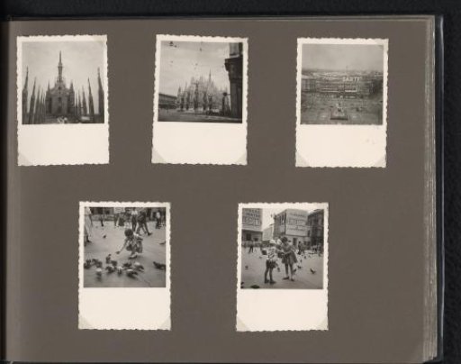 Street views in Milan, featuring the Milan Cathedral and children feeding pigeons
