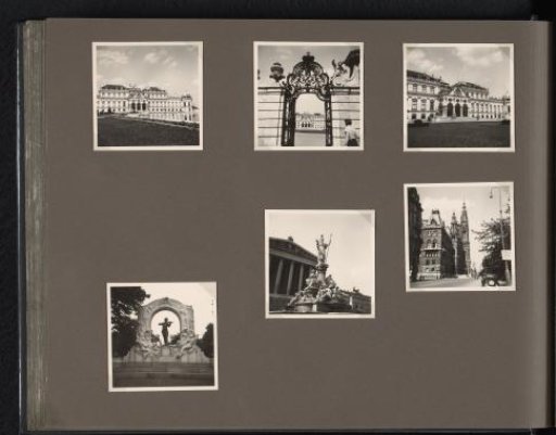 Views of the Belvedere Palace, the Johann Strauss monument, the Athena Pallada monument, and the Vienna City Hall, Vienna