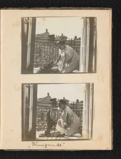 Else Wachenheimer-Moos Playing with Her Dog on the Balcony, 1927, Sofia/Bulgaria?