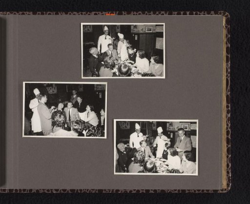 Isabel Wachenheimer at a dinner with unknown colleagues during her time at KLM, 1955, Israel