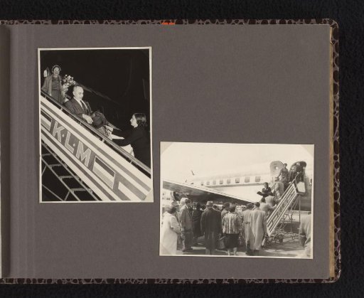 Isabel Wachenheimer working as a KLM employee on a passenger boarding ramp at an aircraft, 1947-1955, Israel