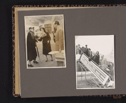 Isabel Wachenheimer with passengers, working as a KLM employee, 1947-1955, Israel