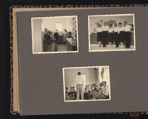 Isabel Wachenheimer in an office with KLM employees, 1954, Israel