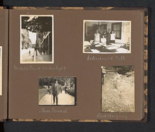 Front view of the Deutsche Bank branch in Sofia, the staff of that branch, a landscape and Meir Wachenheimer on the street, 1926-1927?, Bulgaria/Stuttgart?