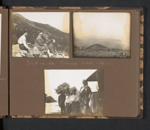 View from a Bulgarian mountain with Else Wachenheimer-Moos and two unknown men, 1926-1927, near Sofia