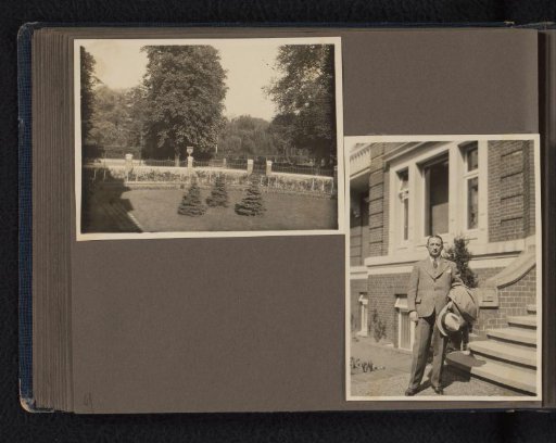 Garden and house of Willy Moos and Willy in his garden (Bellevue 62), probably 1928, Hamburg