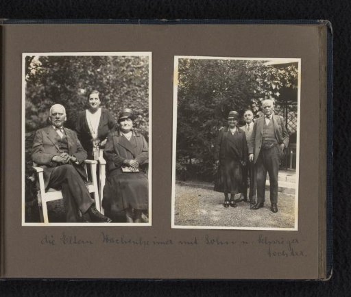 Meir Wachenheimer and his wife Mathilde Wachenheimer-Wertheimer visiting their son Eugen Wachenheimer and daughter-in-law Else Wachenheimer-Moos, probably 1928, probably Nuremberg