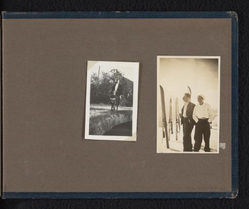 Unknown woman with child and two people on skis, 1931-1932, probably in Germany or Austria