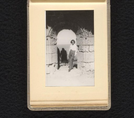 Isabel Wachenheimer by an old wall, by the sea, 1947-1955, Israel