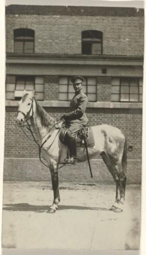 Arthur Moos on horseback in the uniform of the 20th Uhlan Regiment, May 1916, in Ludwigsburg