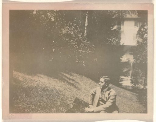 Eugen Wachenheimer, seated in a garden in Baden-Baden, 1913