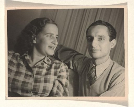 Isabel Wachenheimer in a Checked Shirt Sitting on the Sofa with Her and Her Second Husband Karl-Heinz Arndtheim in Israel, 1949-1955