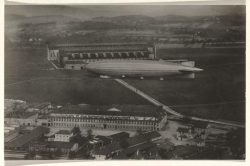 The America-zeppelin ZR 3 during landing before a hangar in Friedrichshafen